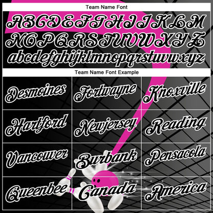 Custom Black Deep Pink-White Bowling Geometric Grid Performance Polo Shirt
