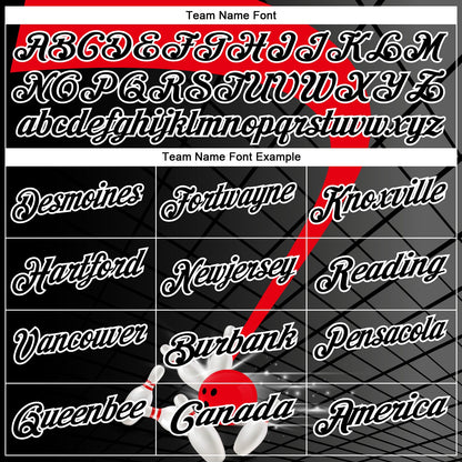 Custom Black Fire Red-White Bowling Geometric Grid Performance Polo Shirt