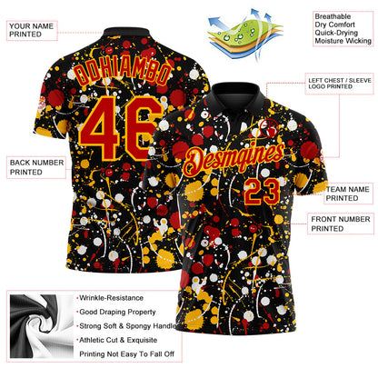 Custom Graffiti Pattern Red Black Gold-White Vibrant Multi-Color Abstract Splatter Performance Polo Shirt