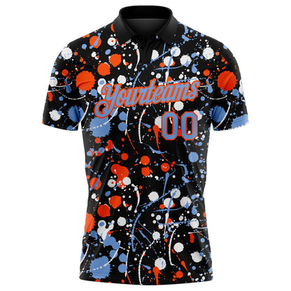 Custom Graffiti Pattern Powder Blue Black Orange-White Vibrant Multi-Color Abstract Splatter Performance Polo Shirt