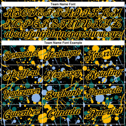 Custom Graffiti Pattern Black Light Blue Gold-Teal Vibrant Multi-Color Abstract Splatter Performance Polo Shirt