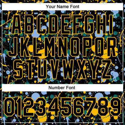 Custom Graffiti Pattern Black Light Blue Gold-Teal Vibrant Multi-Color Abstract Splatter Performance Polo Shirt
