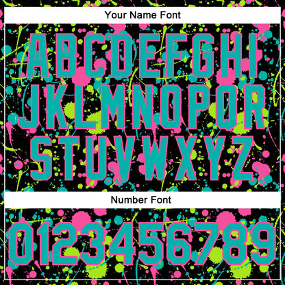 Custom Graffiti Pattern Aqua Black Pink-Neon Green Vibrant Multi-Color Abstract Splatter Performance Polo Shirt