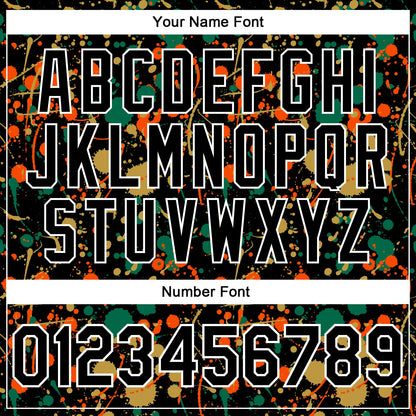 Custom Graffiti Pattern Black Kelly Green Old Gold Orange-White Vibrant Multi-Color Abstract Splatter Performance Polo Shirt