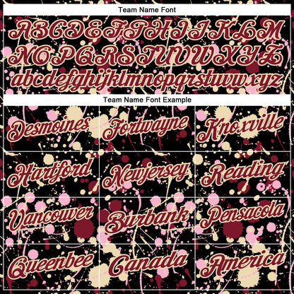Custom Graffiti Pattern Crimson Black Cream-Light Pink Vibrant Multi-Color Abstract Splatter Performance Polo Shirt