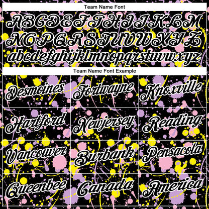 Custom Graffiti Pattern Black Light Pink Light Purple Light Yellow-White Vibrant Multi-Color Abstract Splatter Performance Polo Shirt