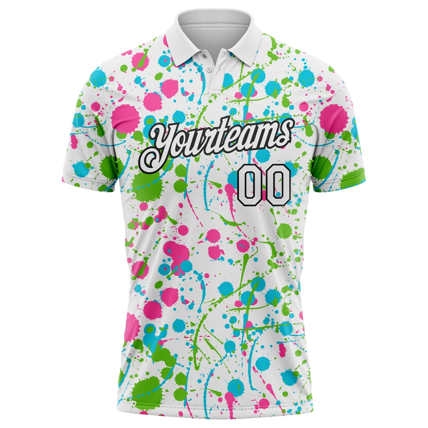 Custom Graffiti Pattern White Pink Aurora Green Lakes Blue-Black Vibrant Multi-Color Abstract Splatter Performance Polo Shirt