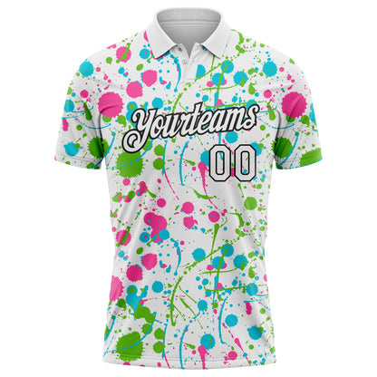 Custom Graffiti Pattern White Pink Aurora Green Lakes Blue-Black Vibrant Multi-Color Abstract Splatter Performance Polo Shirt