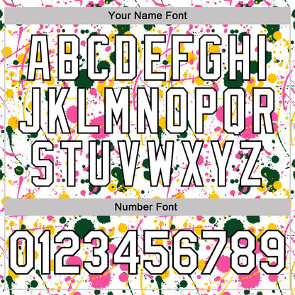 Custom Graffiti Pattern White Green Pink Yellow-Black Vibrant Multi-Color Abstract Splatter Performance Polo Shirt