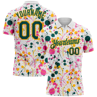 Custom Graffiti Pattern Midnight Green White Pink-Gold Vibrant Multi-Color Abstract Splatter Performance Polo Shirt