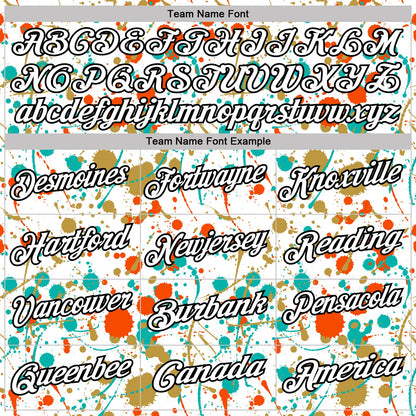 Custom Graffiti Pattern White Orange Old Gold Aqua-Black Vibrant Multi-Color Abstract Splatter Performance Polo Shirt