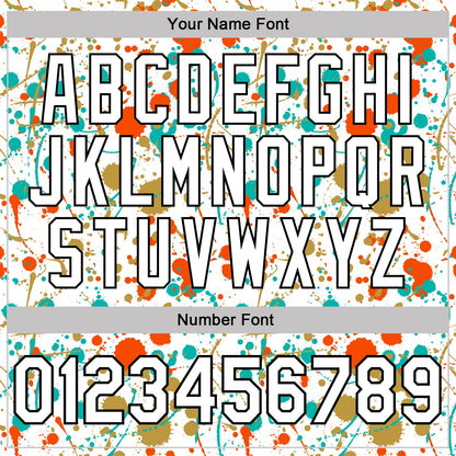 Custom Graffiti Pattern White Orange Old Gold Aqua-Black Vibrant Multi-Color Abstract Splatter Performance Polo Shirt