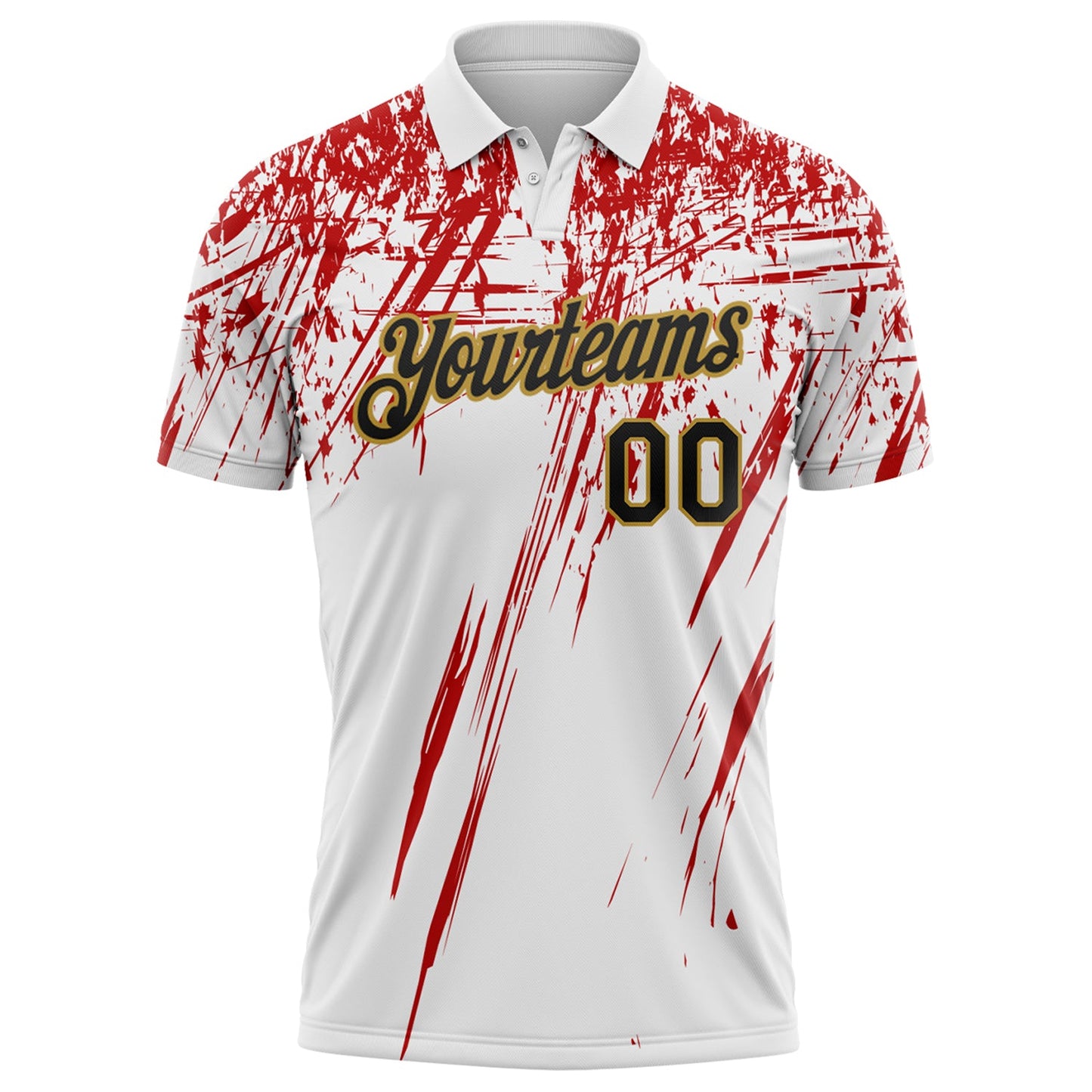 Custom White Black Red-Old Gold Distressed Scratch Brush Stroke Performance Polo Shirt