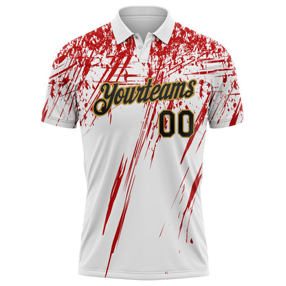 Custom White Black Red-Old Gold Distressed Scratch Brush Stroke Performance Polo Shirt