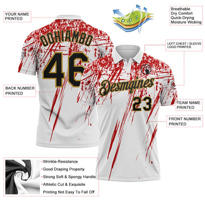 Custom White Black Red-Old Gold Distressed Scratch Brush Stroke Performance Polo Shirt