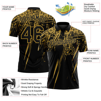 Custom Black-Old Gold Distressed Scratch Brush Stroke Performance Polo Shirt