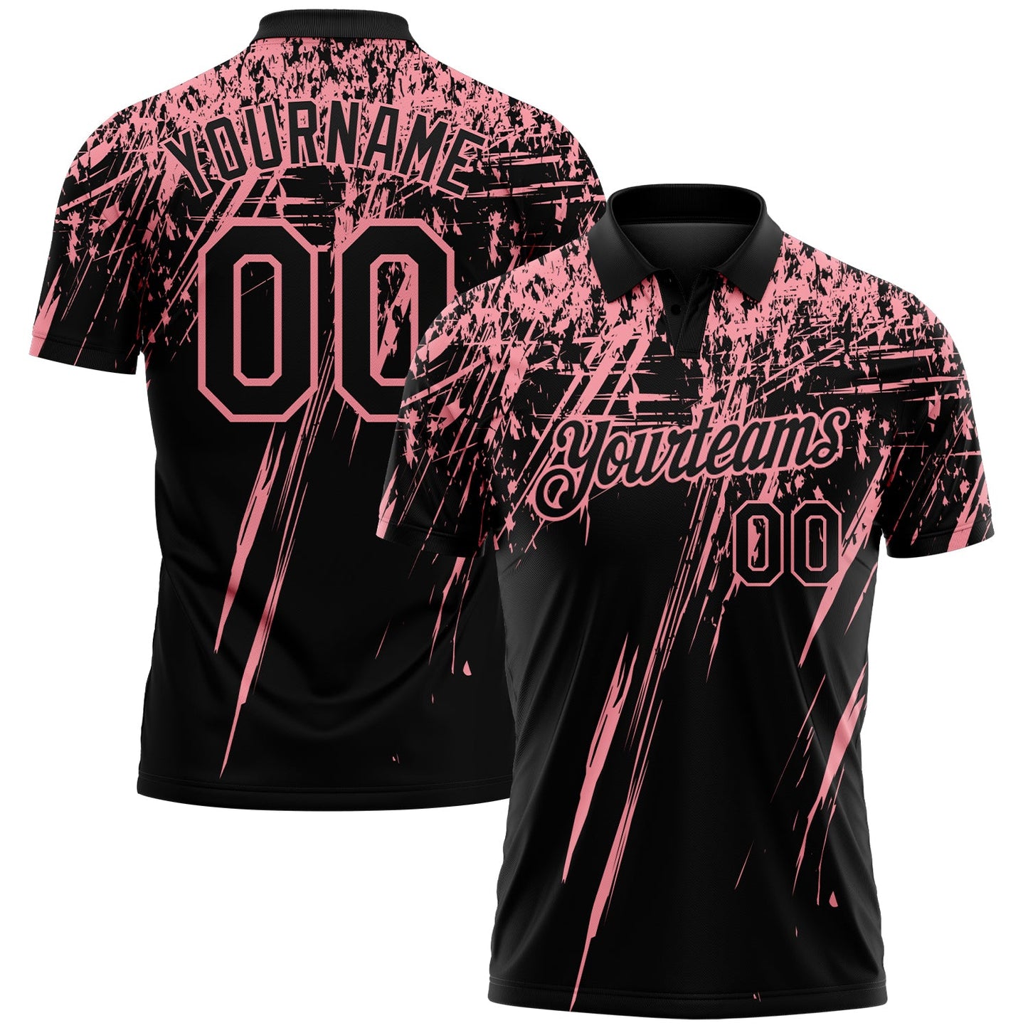 Custom Black-Medium Pink Distressed Scratch Brush Stroke Performance Polo Shirt