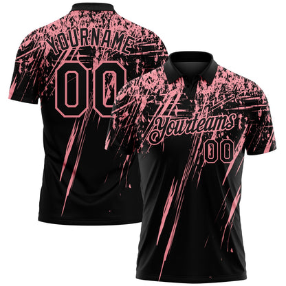 Custom Black-Medium Pink Distressed Scratch Brush Stroke Performance Polo Shirt