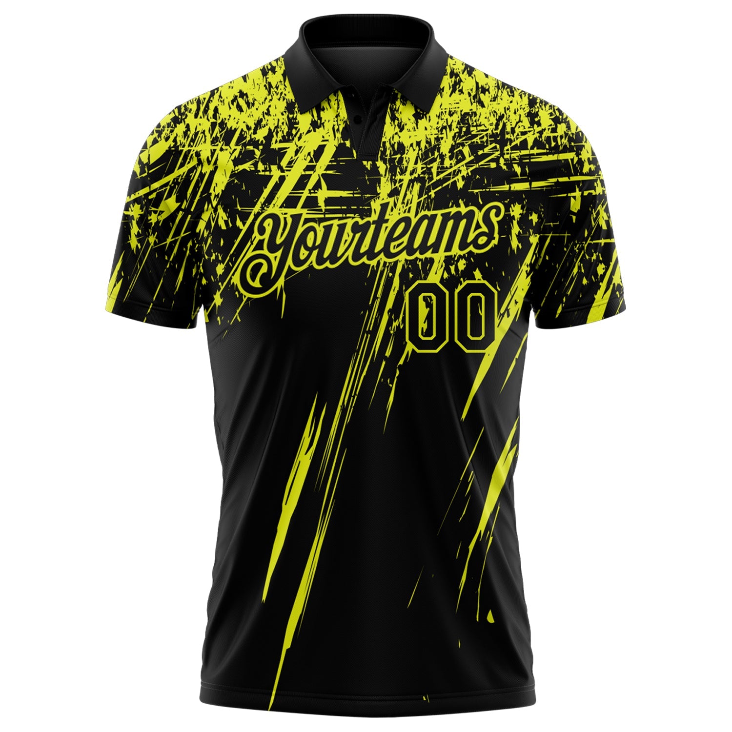 Custom Black-Neon Yellow Distressed Scratch Brush Stroke Performance Polo Shirt