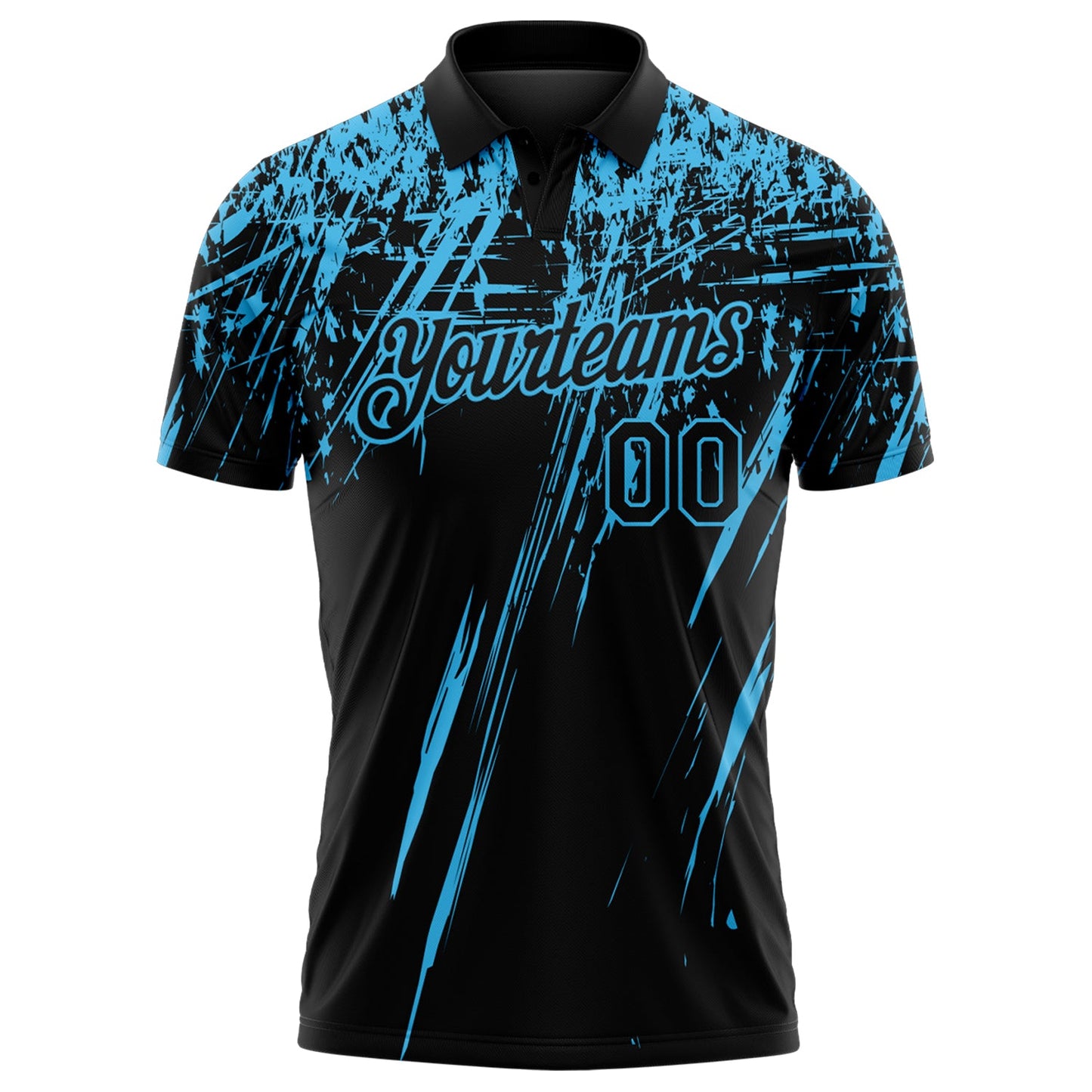 Custom Black-Sky Blue Distressed Scratch Brush Stroke Performance Polo Shirt