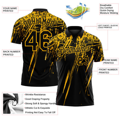 Custom Black-Gold Distressed Scratch Brush Stroke Performance Polo Shirt