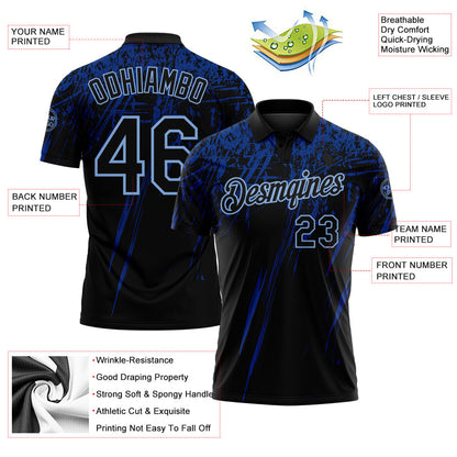 Custom Black Royal-Light Blue Distressed Scratch Brush Stroke Performance Polo Shirt