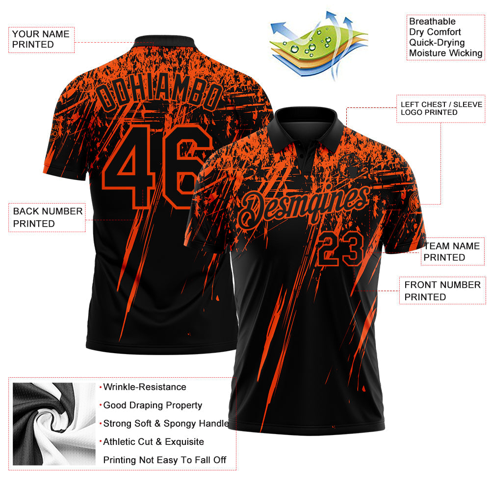 Custom Black-Orange Distressed Scratch Brush Stroke Performance Polo Shirt