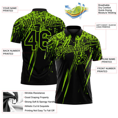 Custom Black-Neon Green Distressed Scratch Brush Stroke Performance Polo Shirt