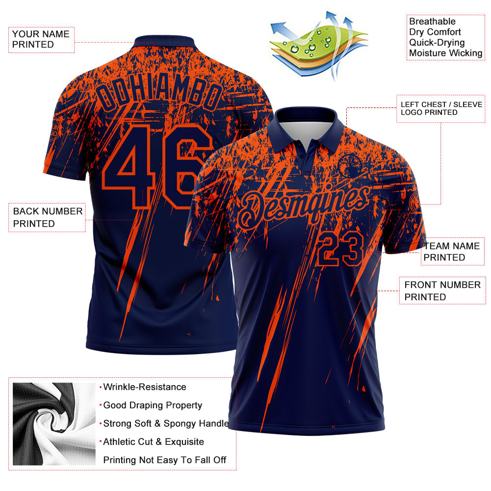 Custom Navy-Orange Distressed Scratch Brush Stroke Performance Polo Shirt