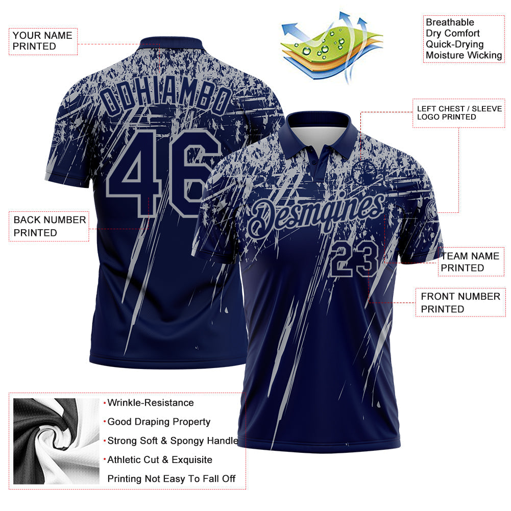 Custom Navy-Gray Distressed Scratch Brush Stroke Performance Polo Shirt
