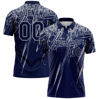 Custom Navy-Gray Distressed Scratch Brush Stroke Performance Polo Shirt