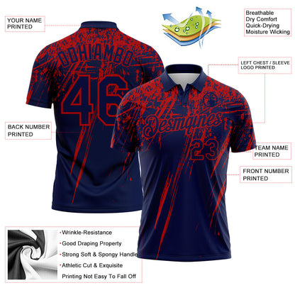 Custom Navy-Red Distressed Scratch Brush Stroke Performance Polo Shirt