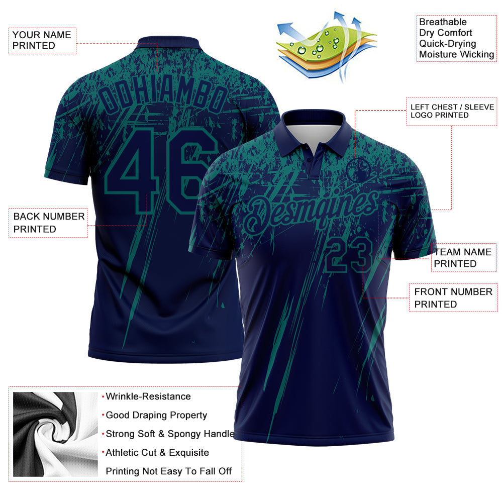Custom Navy-Teal Distressed Scratch Brush Stroke Performance Polo Shirt