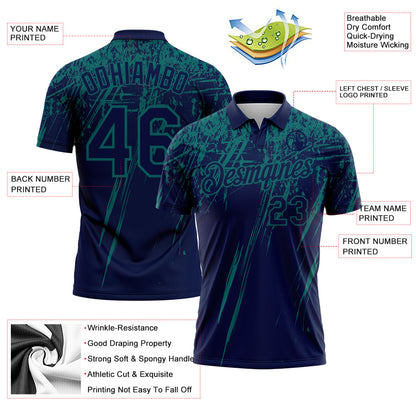 Custom Navy-Teal Distressed Scratch Brush Stroke Performance Polo Shirt
