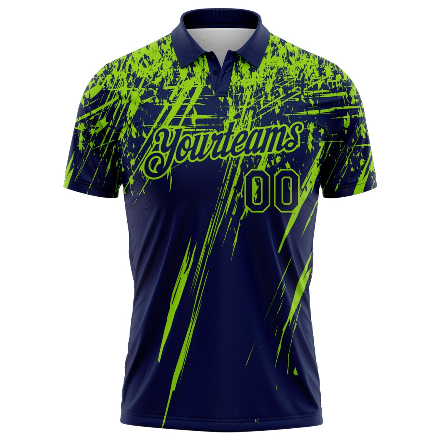 Custom Navy-Neon Green Distressed Scratch Brush Stroke Performance Polo Shirt