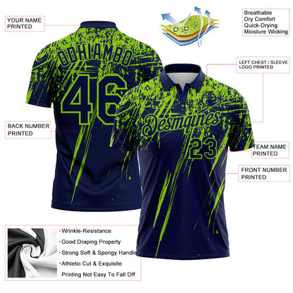 Custom Navy-Neon Green Distressed Scratch Brush Stroke Performance Polo Shirt
