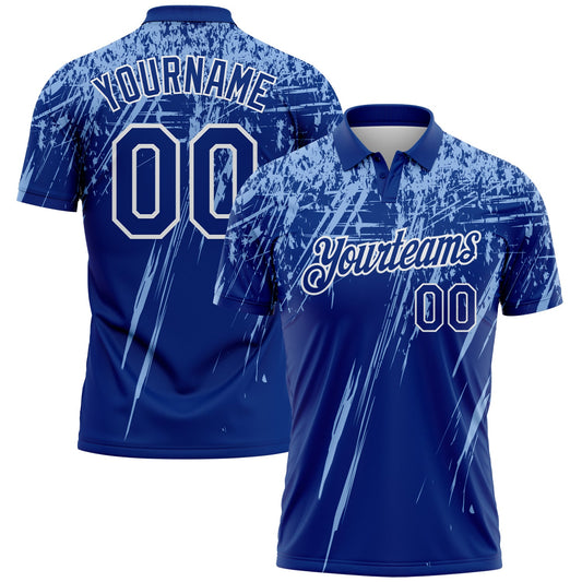 Custom Royal Light Blue-White Distressed Scratch Brush Stroke Performance Polo Shirt