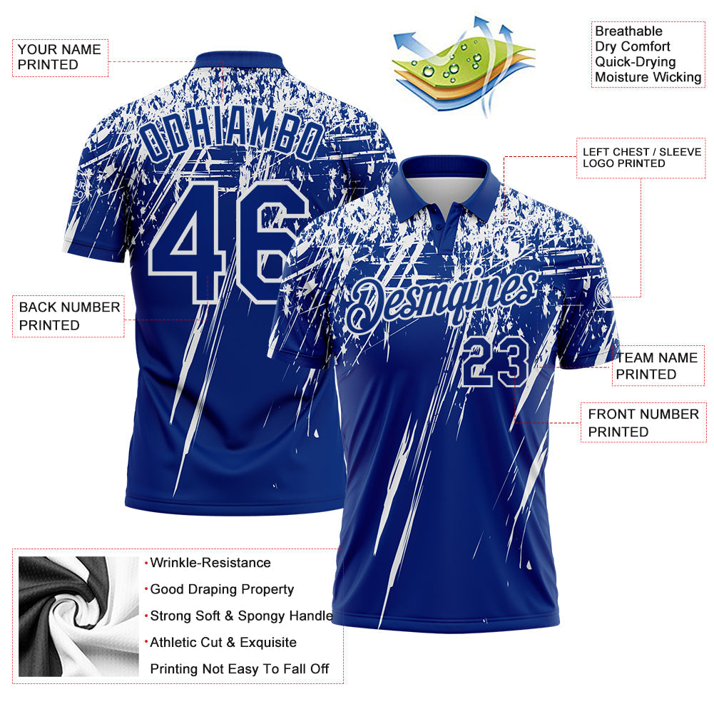 Custom Royal-White Distressed Scratch Brush Stroke Performance Polo Shirt