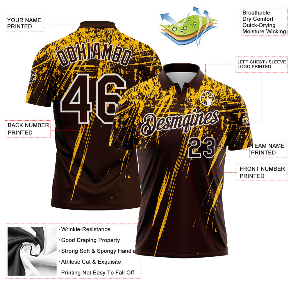 Custom Brown Gold-White Distressed Scratch Brush Stroke Performance Polo Shirt