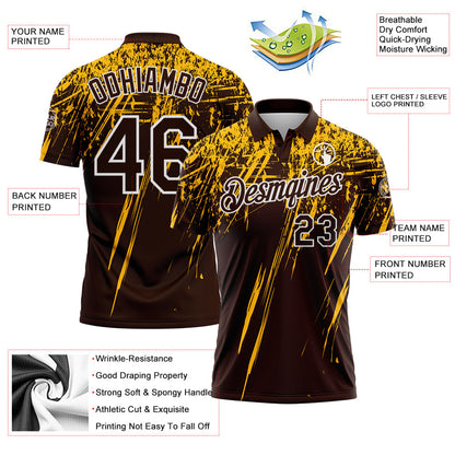 Custom Brown Gold-White Distressed Scratch Brush Stroke Performance Polo Shirt