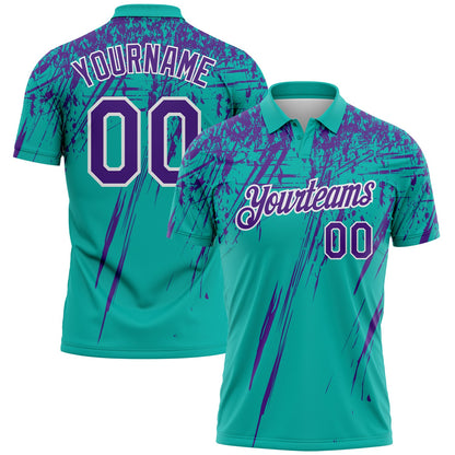 Custom Aqua Purple-White Distressed Scratch Brush Stroke Performance Polo Shirt