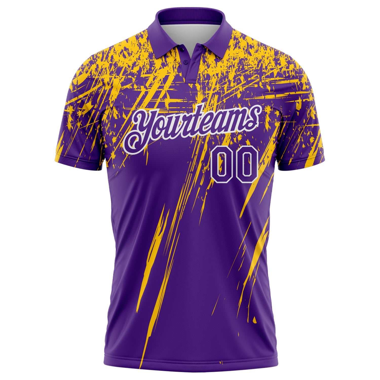 Custom Purple Yellow-White Distressed Scratch Brush Stroke Performance Polo Shirt