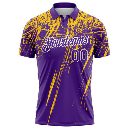 Custom Purple Yellow-White Distressed Scratch Brush Stroke Performance Polo Shirt