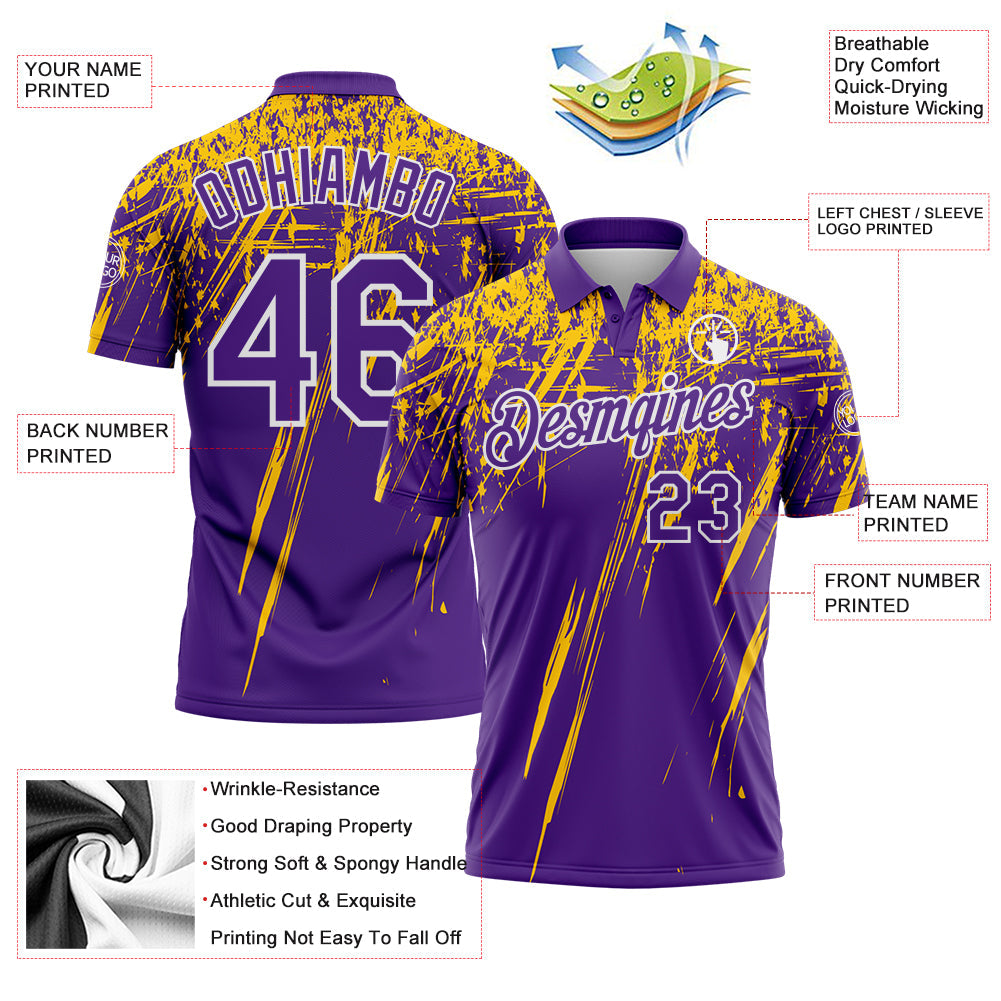 Custom Purple Yellow-White Distressed Scratch Brush Stroke Performance Polo Shirt