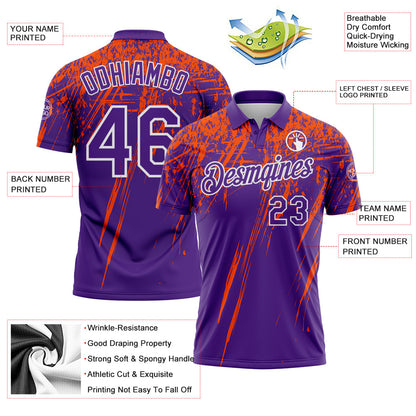 Custom Purple Orange-White Distressed Scratch Brush Stroke Performance Polo Shirt
