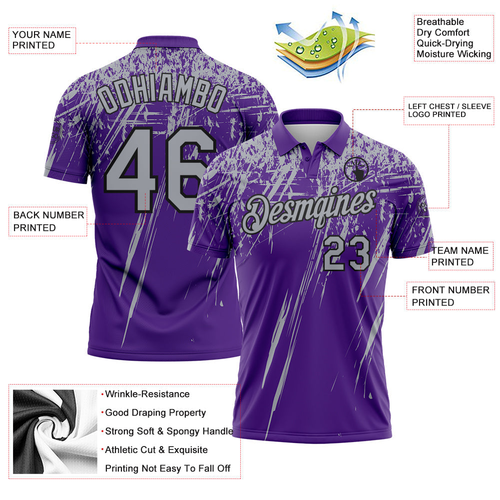 Custom Purple Gray-Black Distressed Scratch Brush Stroke Performance Polo Shirt