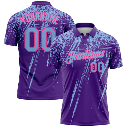 Custom Purple Light Blue-Pink Distressed Scratch Brush Stroke Performance Polo Shirt