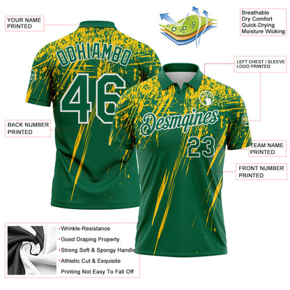 Custom Kelly Green Yellow-White Distressed Scratch Brush Stroke Performance Polo Shirt