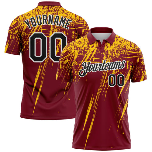 Custom Crimson Black Yellow-White Distressed Scratch Brush Stroke Performance Polo Shirt