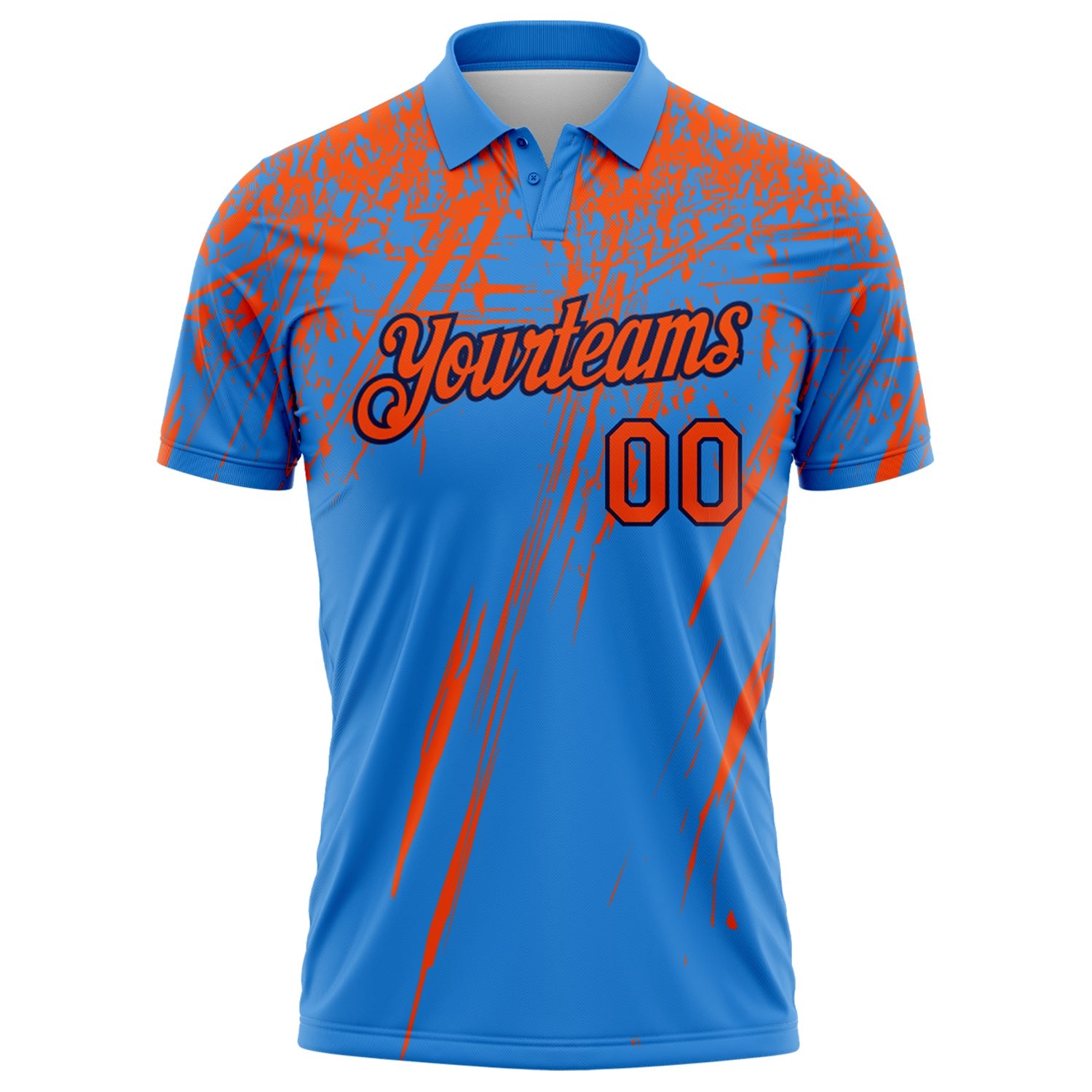 Custom Powder Blue Orange-Navy Distressed Scratch Brush Stroke Performance Polo Shirt
